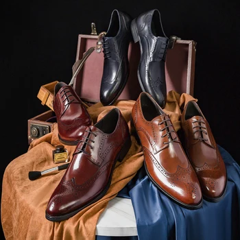2021 Noi Barbati din Piele Pantofi Handmade Stil Britanic Brogue Mens Sculptate Business Casual Pantofi