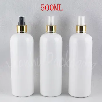 500ML Alb Umăr Rotund Sticla de Plastic Cu Aur Pompă de Pulverizare , 500CC Toner / Ambalare de Apă de Sticlă , Gol Container Cosmetice