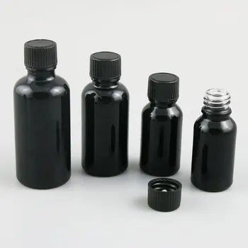 De unică folosință de 10 ml 15 ml 20 ml 1oz 50ml 100ml de Călătorie Negru Strălucitor Cosmetic Ulei Esențial de Sticla Cu Capace de Plastic Capace 12buc