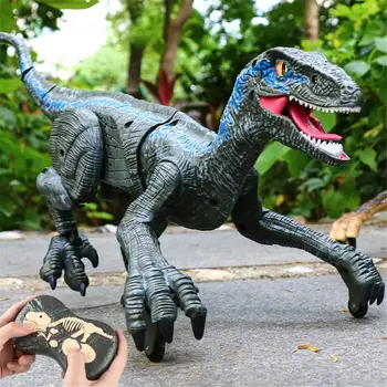 Electric Dinozaur Raptor Velociraptor Jucării Control De La Distanță Hohote De Mers Pe Jos De Lumină Model Animal Pentru Copii Jocuri Baieti Cadouri