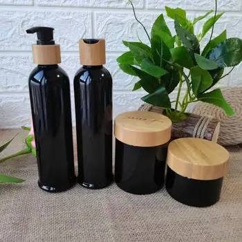 En-gros Amber/negru mat /alb/clar sticle de plastic și cremă de borcane de bambus capac de sticla recipiente cosmetice crema borcan vrac