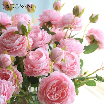 JAROWN Europene a Crescut cu 3 Cap Bujor Simulare de Flori de Mătase de Nunta DIY Accesorii Home Decor Flori