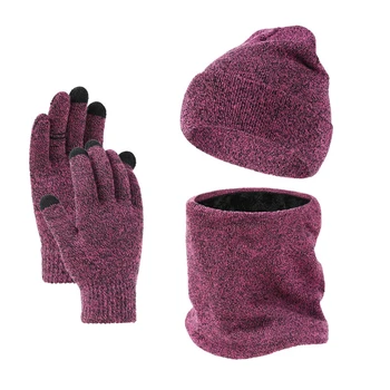 Moda De Iarnă Tricotate Respirabil Beanie Pălărie Eșarfă Ține De Cald Mănuși Touchscreen Set Capace De Protecție Termică Pentru Barbati Femei