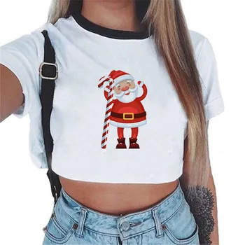 Moda moș Crăciun Tipărite Scadă Vânzările pentru Femei T-Shirt cu Maneci Scurte O-Neck Lungime Scurtă T-shirt-uri cu Desene animate de Craciun
