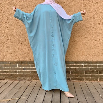 Moda Musulmană Doamnelor Simplu Largi Robe Bat Mâneci Buton Islamic Abaya Fete Caftan Rochie Maxi Jilbab-Ul Dubai Turcia Djellaba