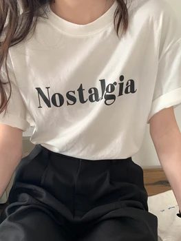 Moda Scrisoare De Imprimare Femei T-Shirt Casual De Vara Pierde O-Neck Maneca Scurta Coreea Style All-Meci Femeie Topuri