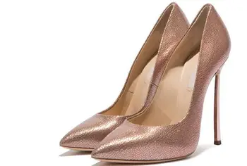 Noi 12cm Metal Toc Subțire a Subliniat Deget de la picior Toc Pompe Lady Sexy Șampanie Aur Rochie Office Pantofi de Moda de Partid Unic Pantofi