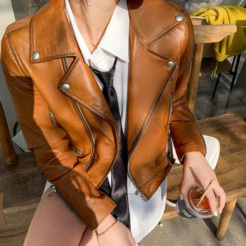 Real Jachete de Piele pentru Femei piele de Oaie Autentic Haine de Femeie de Scurtă Noua Moda coreeană Toamna Bluzon Cuir Femme SQQ11
