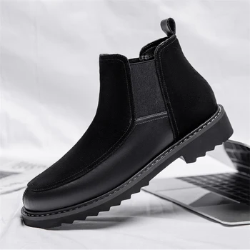 Stil coreean mens chelsea cizme casual black cow suede pantofi din piele cowboy toamna iarna boot streetwear glezna botas masculinas