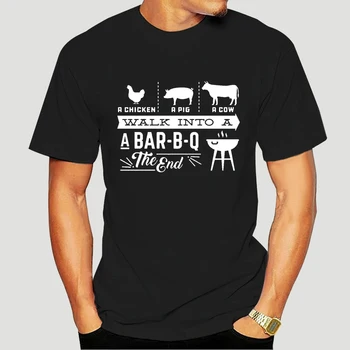 Un Pui de Porc, Vacă de Mers pe jos Într-un Grătar Tricou GRĂTAR Amuzant Mine Barbati din Bumbac T-shirt 5104X